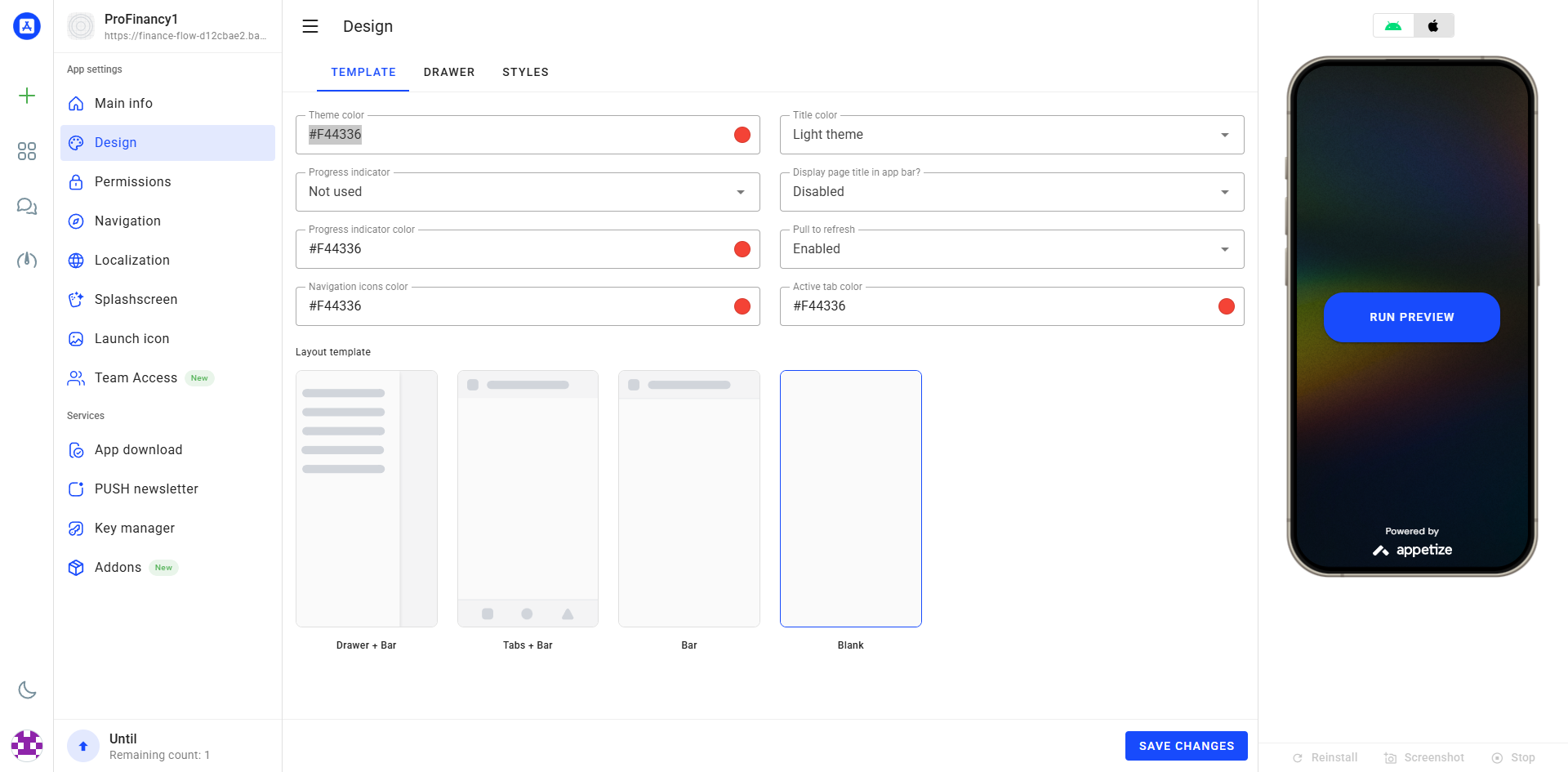 Design Template Screen